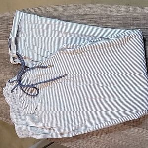 Pinstriped work pants. Size L. Navy Blue & White